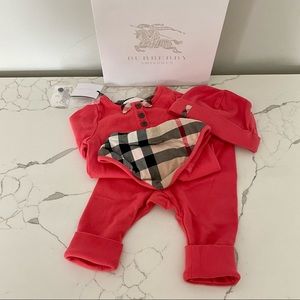Burberry Pipa Hat, Shirt, Pants & Bib 4 Piece Set WITH BOX Size 3M